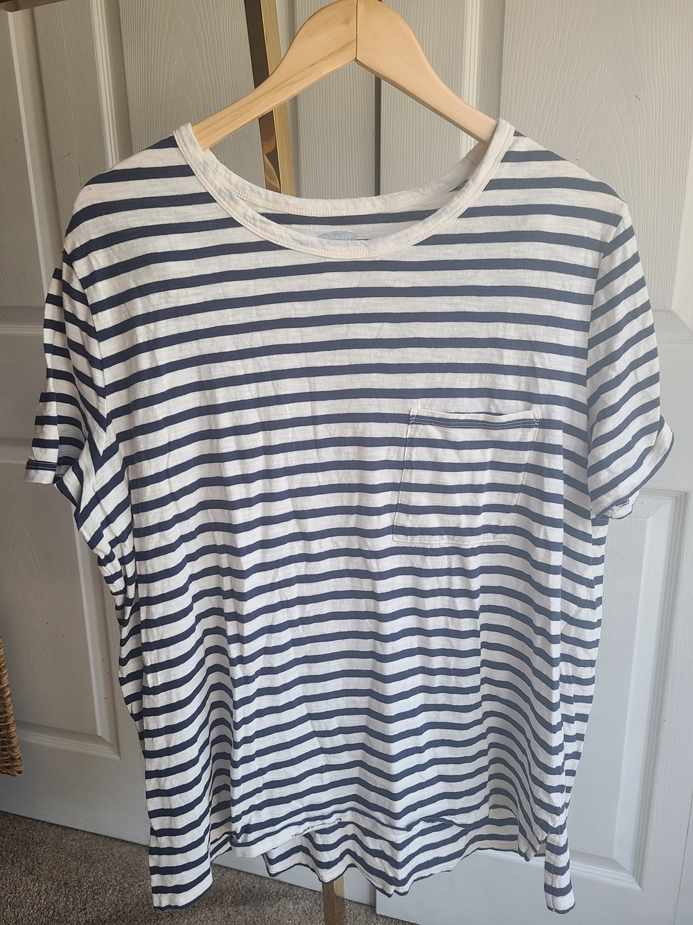Old Navy Navy and White Striped Short Sleeve Pocket Tee - Women